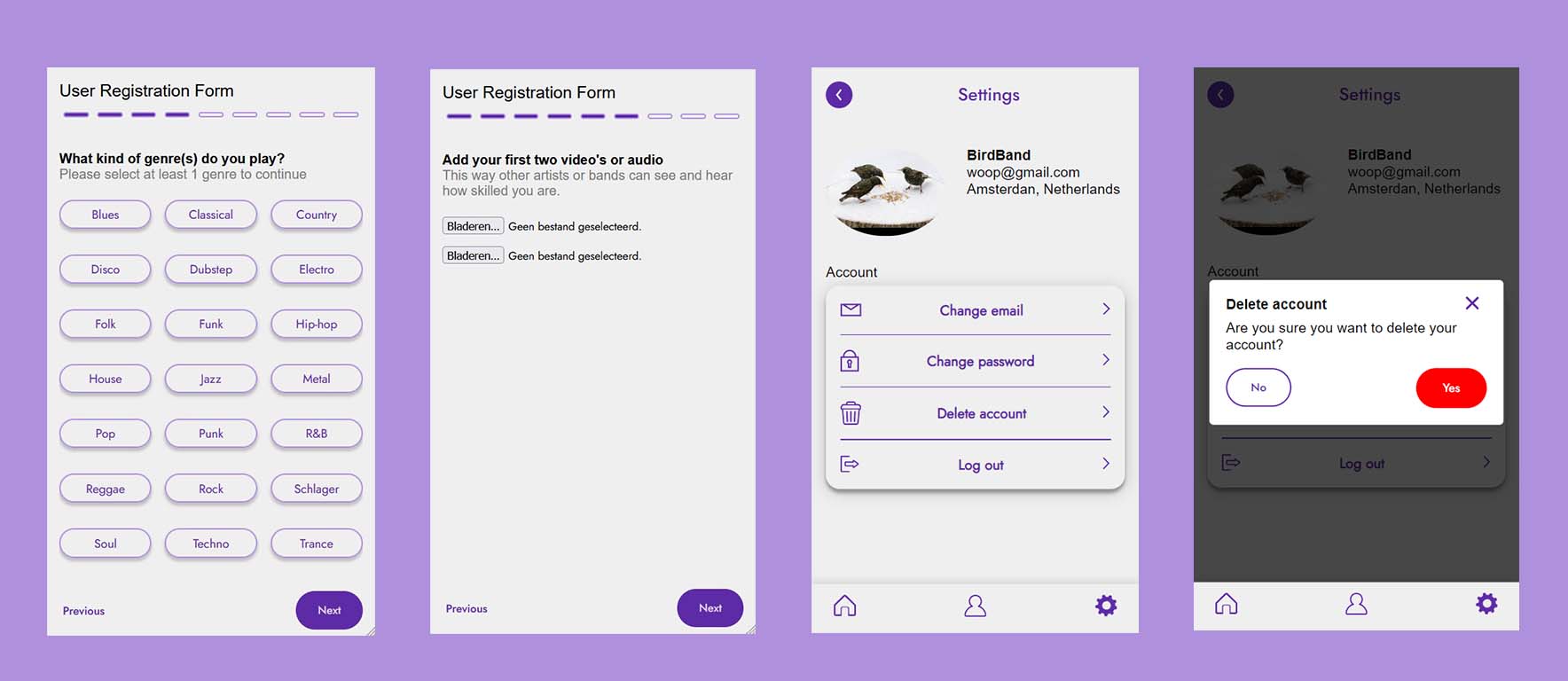 Online version of registration form and settings