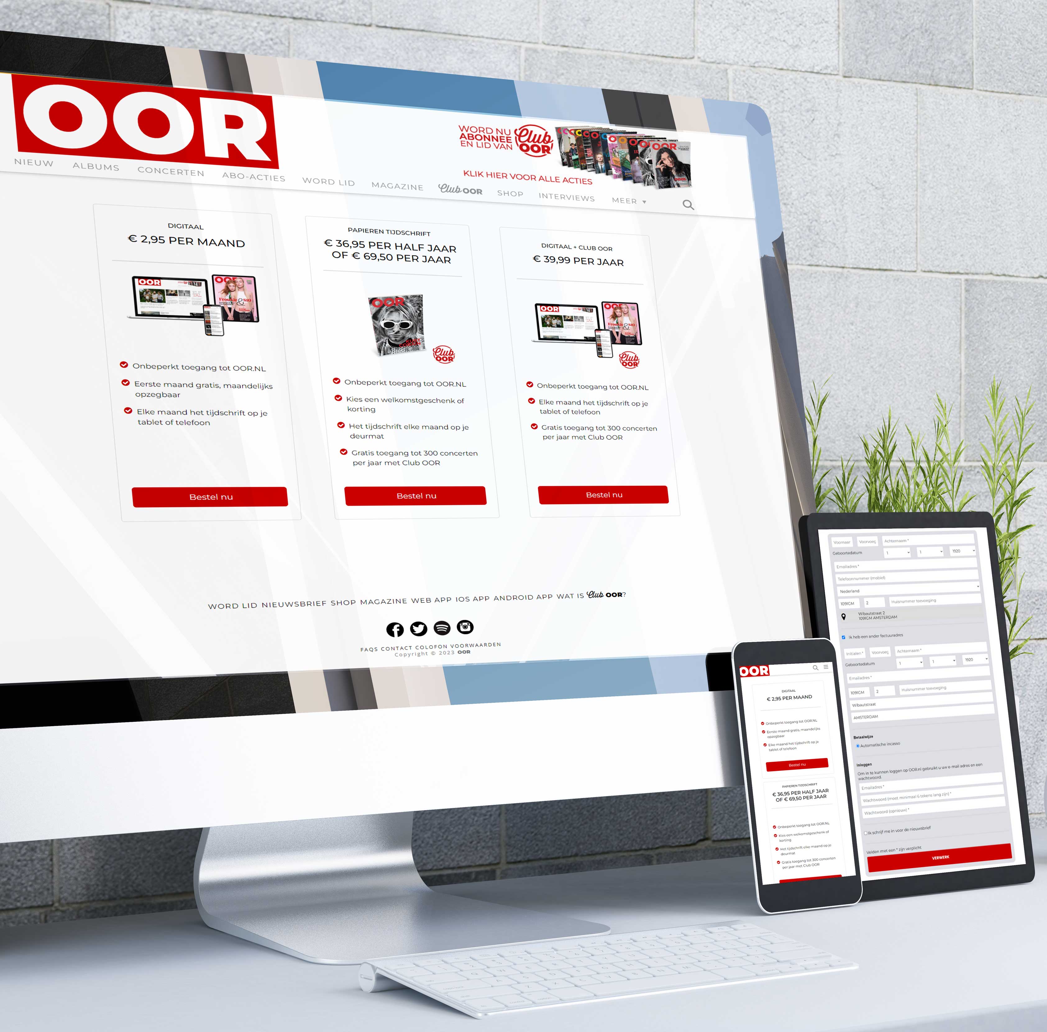 Subscription and form page of the OOR website displayed on a computer, tablet and mobile