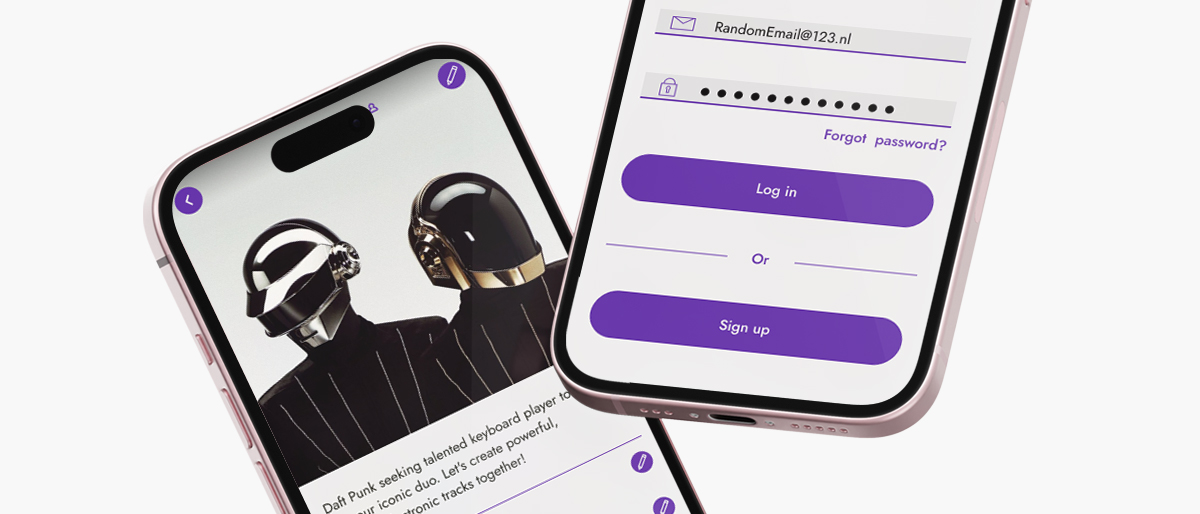 Log in screen and Account of the Musician matching app BandBuddy