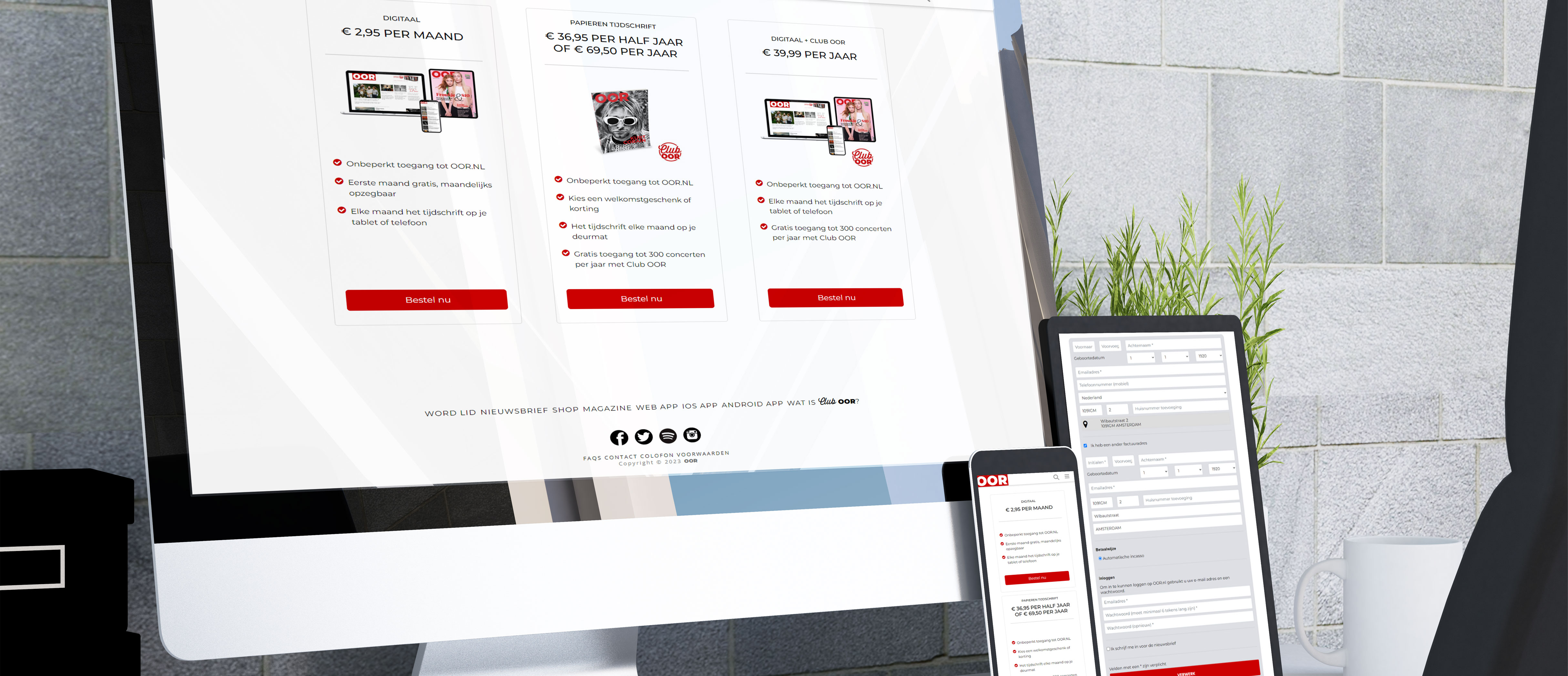 Subscription and form page of the OOR website displayed on a computer, tablet and mobile